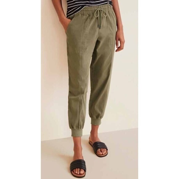 Garnet Hill Olive Green Salt Washed Chino Jogger Pants size S Pima Cotton - Picture 1 of 14